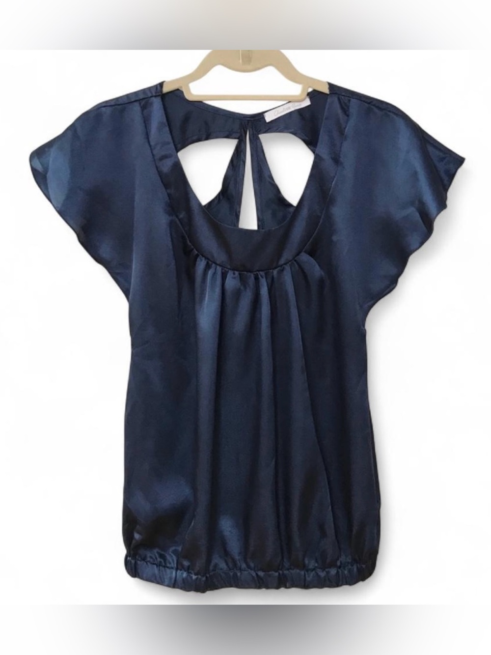VINTAGE CHARLOTTE RUSSE Keyhole Cut-out Satiny Scoop Neck Blouse | S | Navy